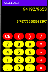 Calculator app performing a calculation