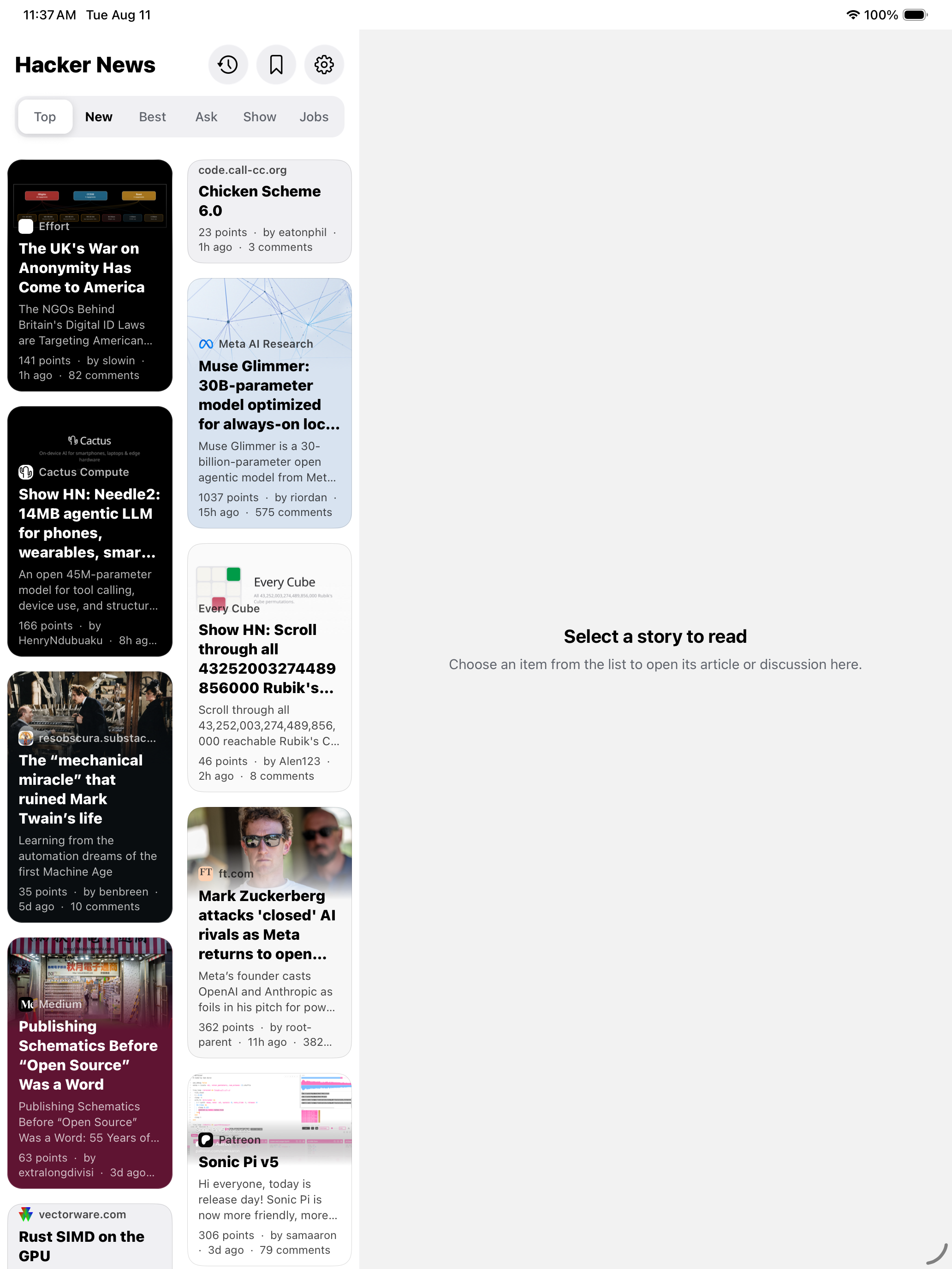 Hacker News Signal iPad New feed